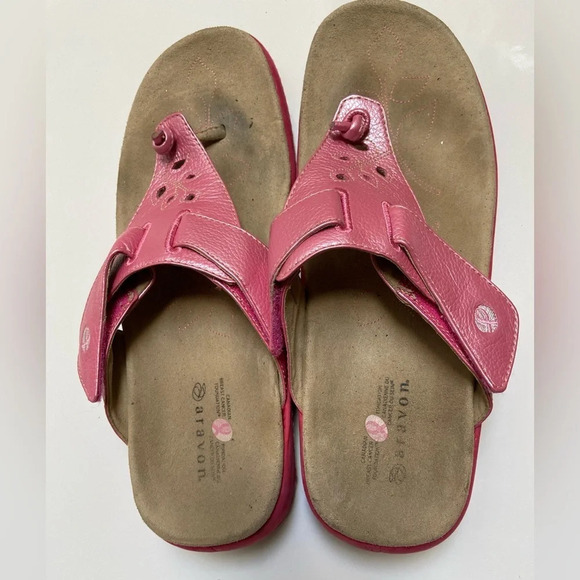Aravon by New Balance Robin Pink Flip Flop Thong Leather Sandal Sz 11 D - Picture 2 of 9